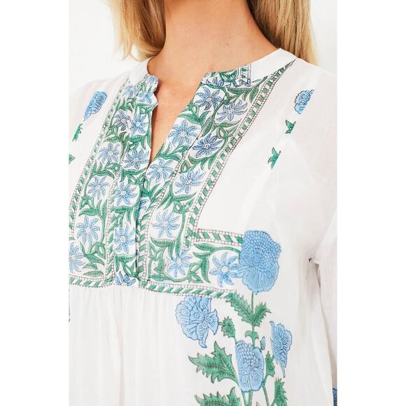 JULIET DUNN Tuckernuck White Poppy Flared Sleeve Cotton Mini Dress Block Print - Picture 6 of 11